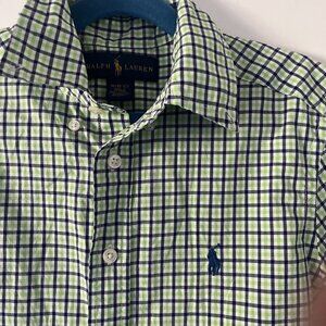 Ralph Lauren Boys Button Down Shirt Long Slv Medium 10-12 Cotton polo blue green